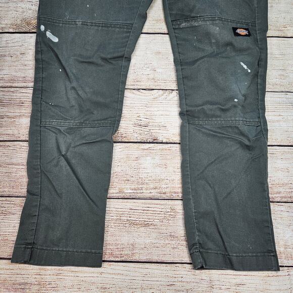 Dickies Skinny Straight Double Knee Work Pants Olive Green 34x30 Paint Stains - Picture 2 of 11